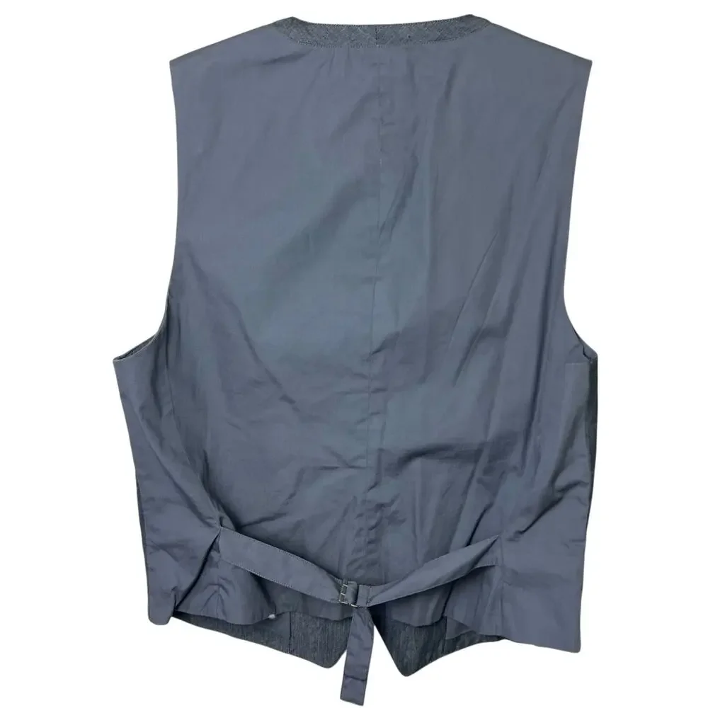 John Varvatos USA Waistcoat Vest Grey Zippered Pockets Linen Cotton Size 42